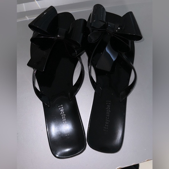 Jeffrey Campbell Glossy Black Bow Sandals - Picture 1 of 3